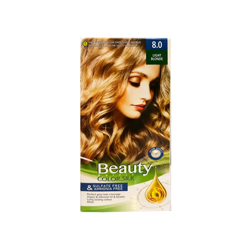 کیت رنگ مو زنانه فاقد سولفات و آمونیاک بیوتی شماره 8.0 رنگ LIGHT BLONDE (بلوند روشن) حجم 80 میل