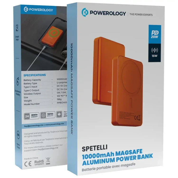 پاوربانک مگ سیف Powerology Spetelli MagSafe (PPBCHA34) ظرفیت 10000 میلیآمپر ساعت